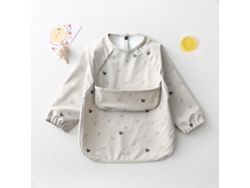 Babador De Pu Macio Para Bebê De Manga Comprida À Prova D'água Lavável E Fácil De Limpar Bata Com Bolso, Tamanho: S Letras Cinza