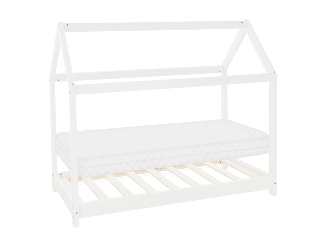Cama infantil casa ML-Design 80x160 cm color blanco con colchón de espuma y proteccion