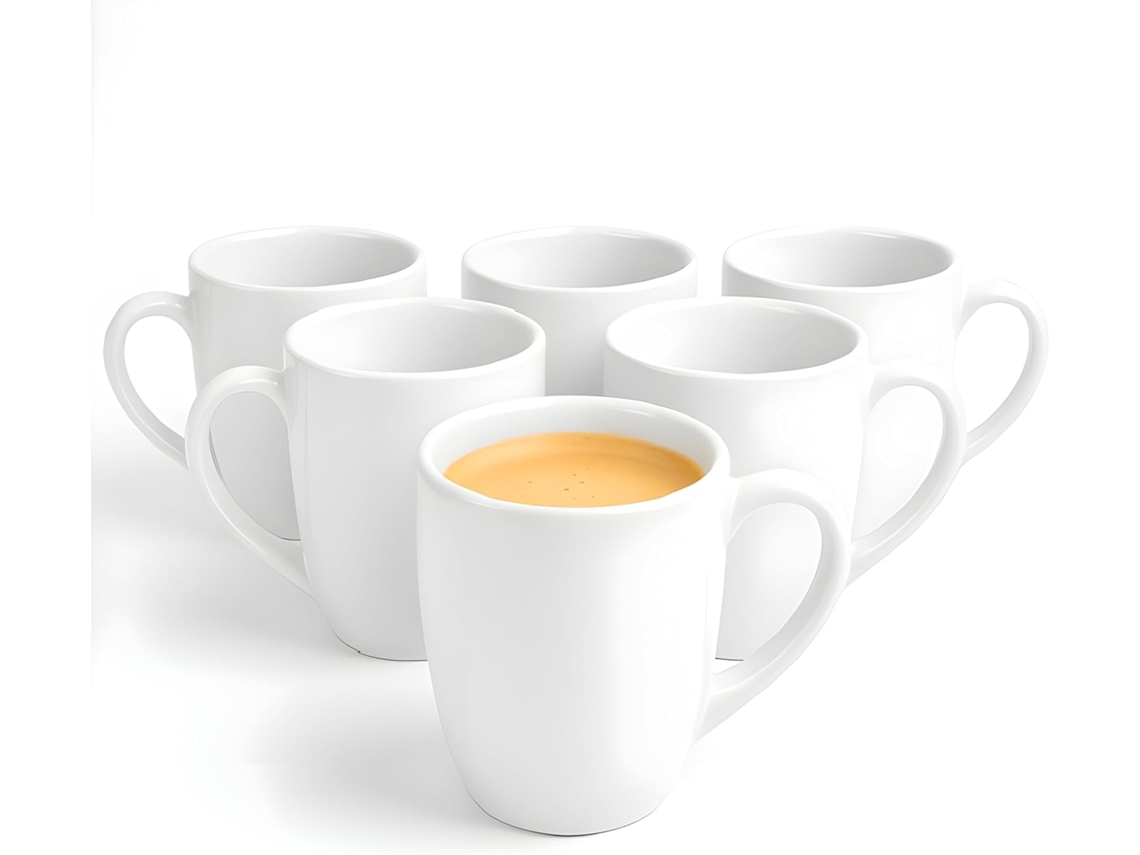 Juego De 6 Tazas De Cerámica, 300 Ml, Blancas.