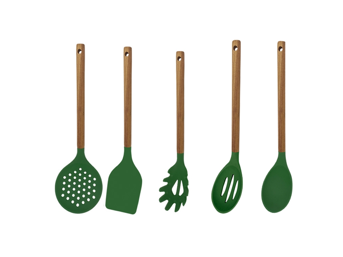 Juego De Utensilios De Cocina De Silicona Con Mango De Madera, Resistente Y Duradero JEIIBRZUI