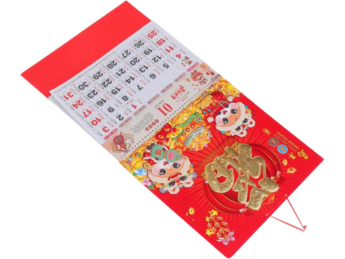 Calendario de pared chino 2026, calendario lunar vintage colgante con festivos, papel grueso, temática Gokoco