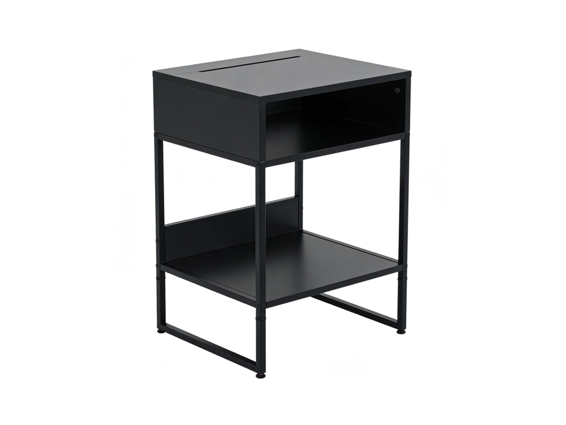 Mesa De Cabeceira Relaxdays, 2 Compartimentos Abertos, Suporte Para Telemóvel, 40 X 40 X 30 Cm, Quarto, Quadrada, Preta
