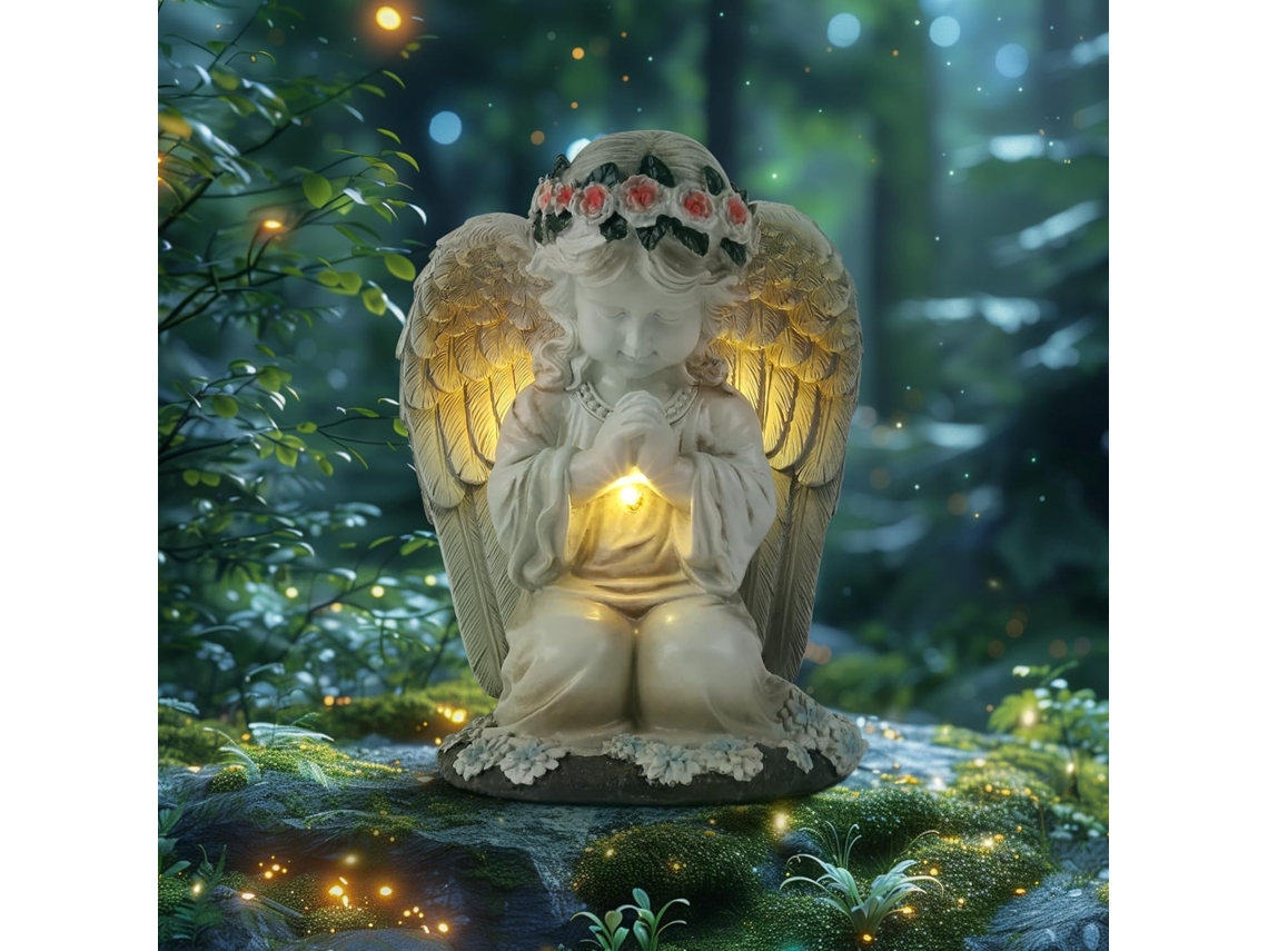 Luzes Solares De Anjo, Luminária Solar Em Formato De Anjo Rezando (20,5 Cm X 15,5 Cm X 14 Cm)