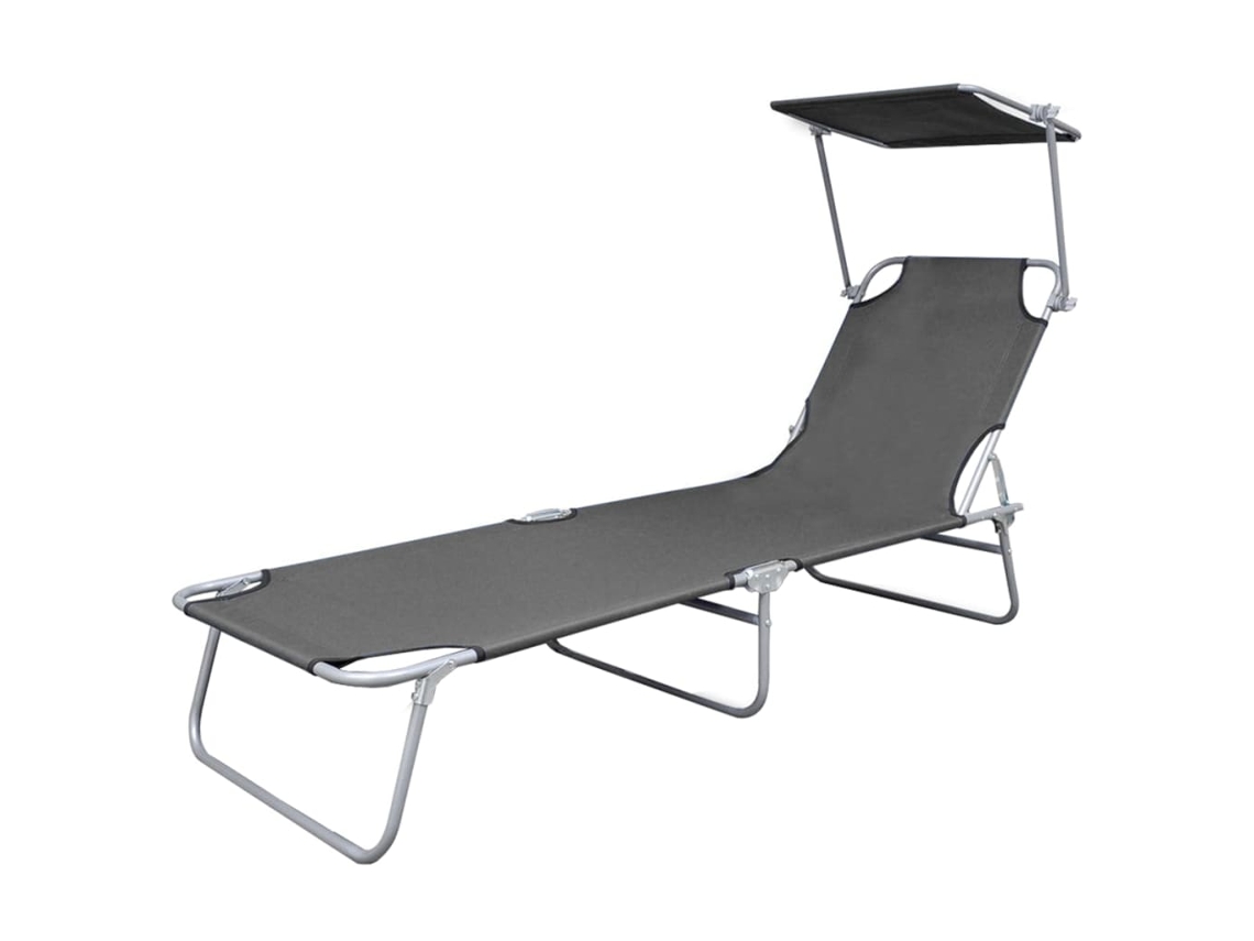Tumbona | Tumbona De Exterior | Silla Plegable Con Toldo De Acero Gris Wsd508064
