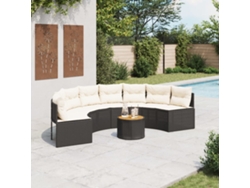 Sofá de jardín con mesa y cojines semicirculares en mimbre negro PE Dkd Home Decor