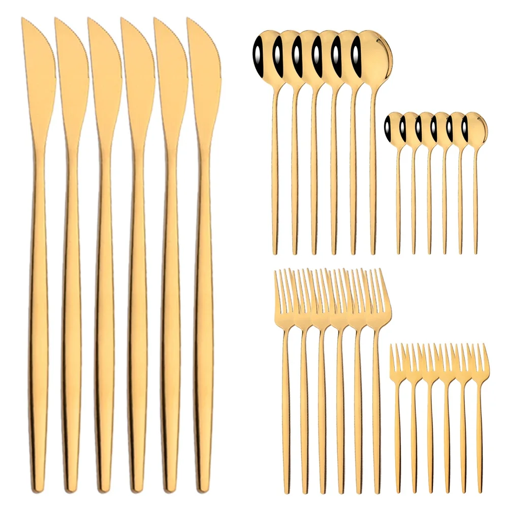 (oro, Juego De 30 Piezas) Cubiertos De Acero Inoxidable, Que Incluyen Cuchillo, Tenedor De Fruta, Cuchara, Etc.