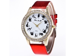 Reloj De Pulsera Unisex De Moda Con Correa De Pu Y Movimiento De Cuarzo (rojo)