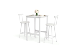 Conjunto de mesa de bar con 2 taburetes metálicos de estilo industrial, 60x60cm, blanco.