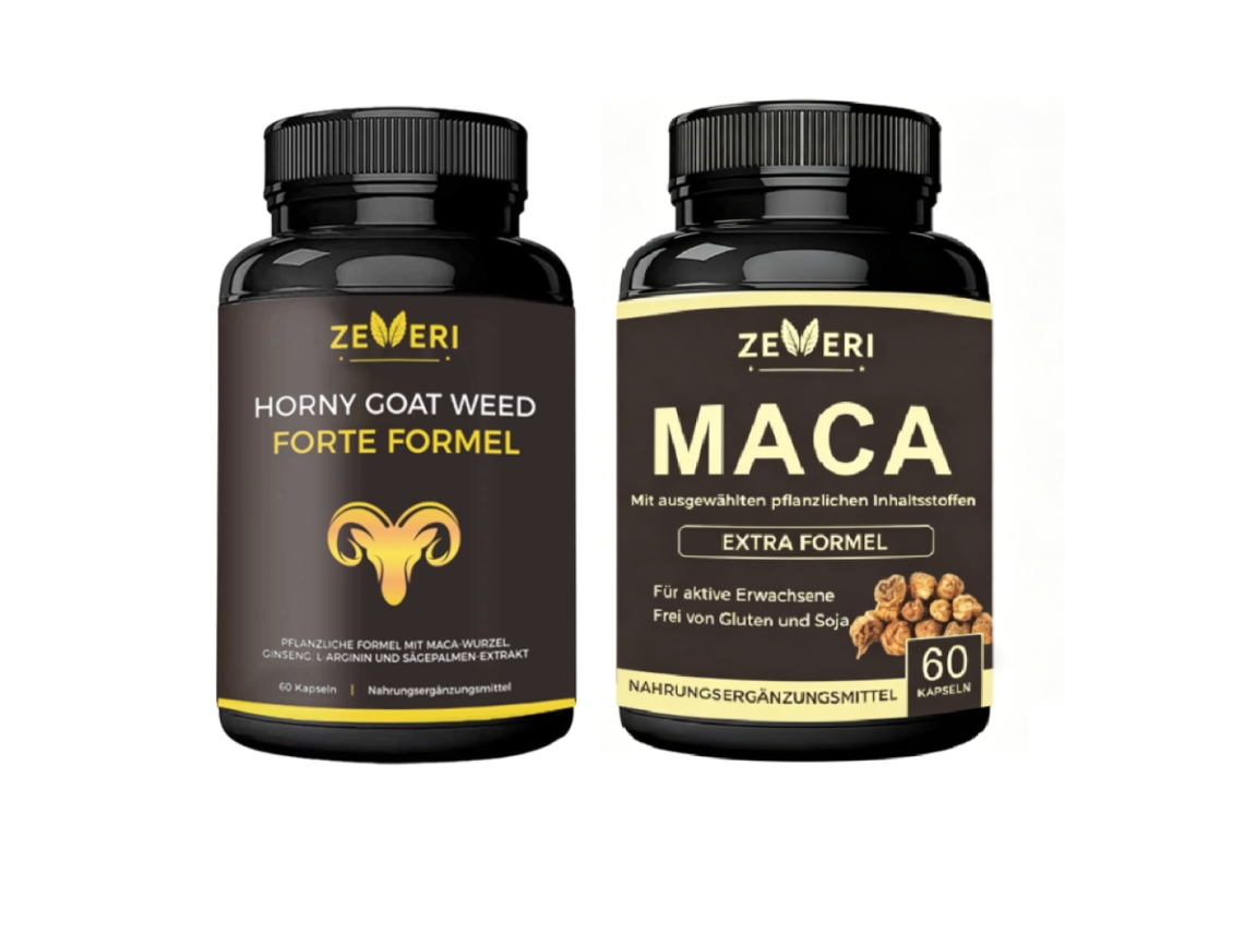 Zeveri Dietary Supplement – 2 Frascos – Horny Goat Weed Y Maca Con Tribulus Ginseng – 120 Cápsulas Veganas
