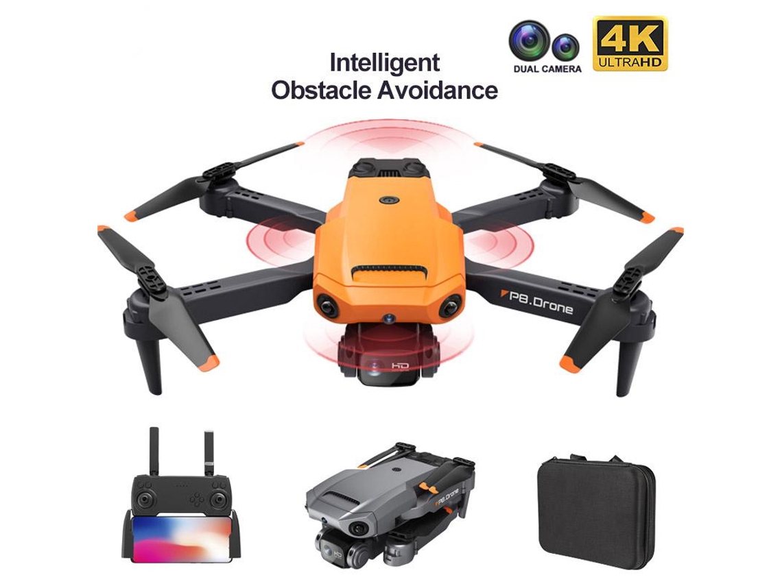 Dron P8 Con Cámara Dual 4k Esc Hd (3 Baterías - Duración De La Batería 12 Min - Naranja)