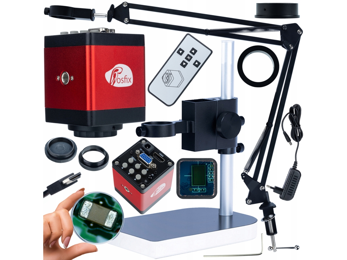 Microscopio digital ODM-180x: brazo ajustable, plataforma y cámara Draco Red Pro de 2 MP | HDMI/VGA