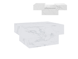 Mesa de centro extensible Lens 80x60x36 cm con efecto mármol blanco [EN.CASA]