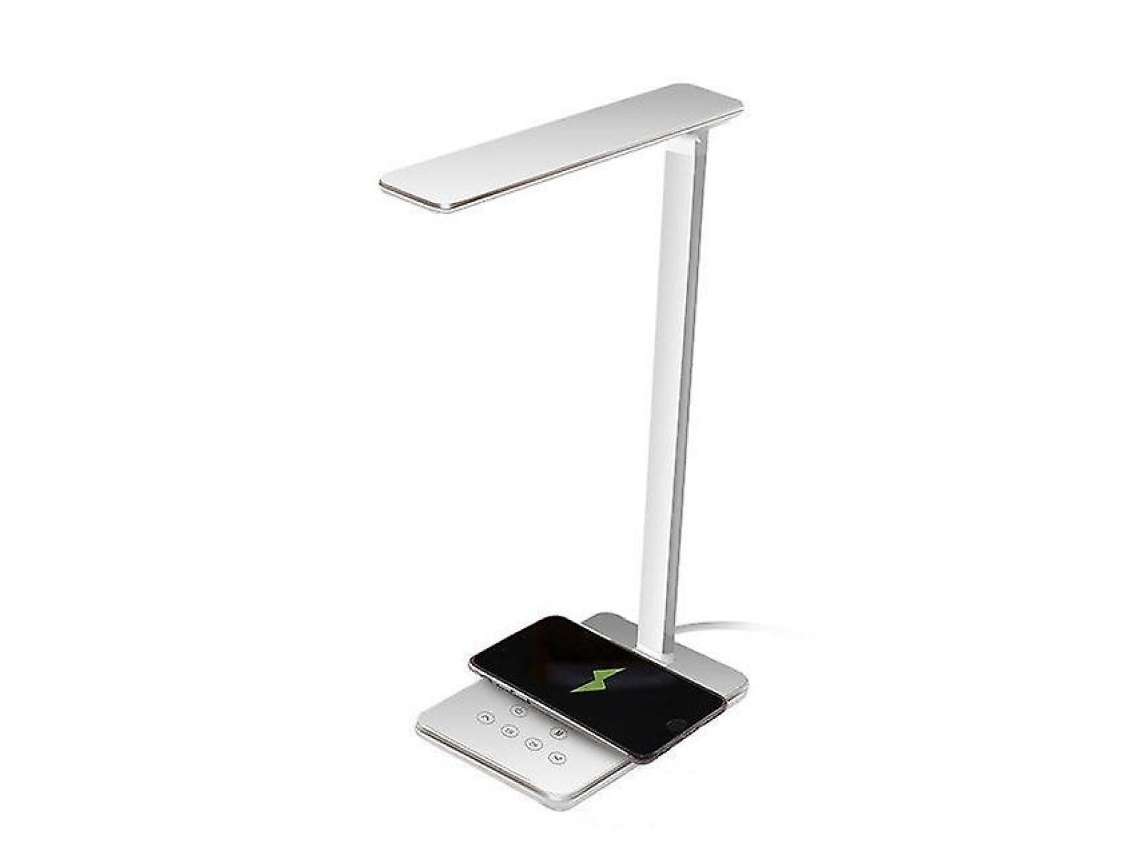 Nueva lámpara de mesa LED multifuncional plegable, lámpara de libro de temperatura de 4 colores, salida USB de Carga inteligente inalámbrica para teléfono móvil (blanco)