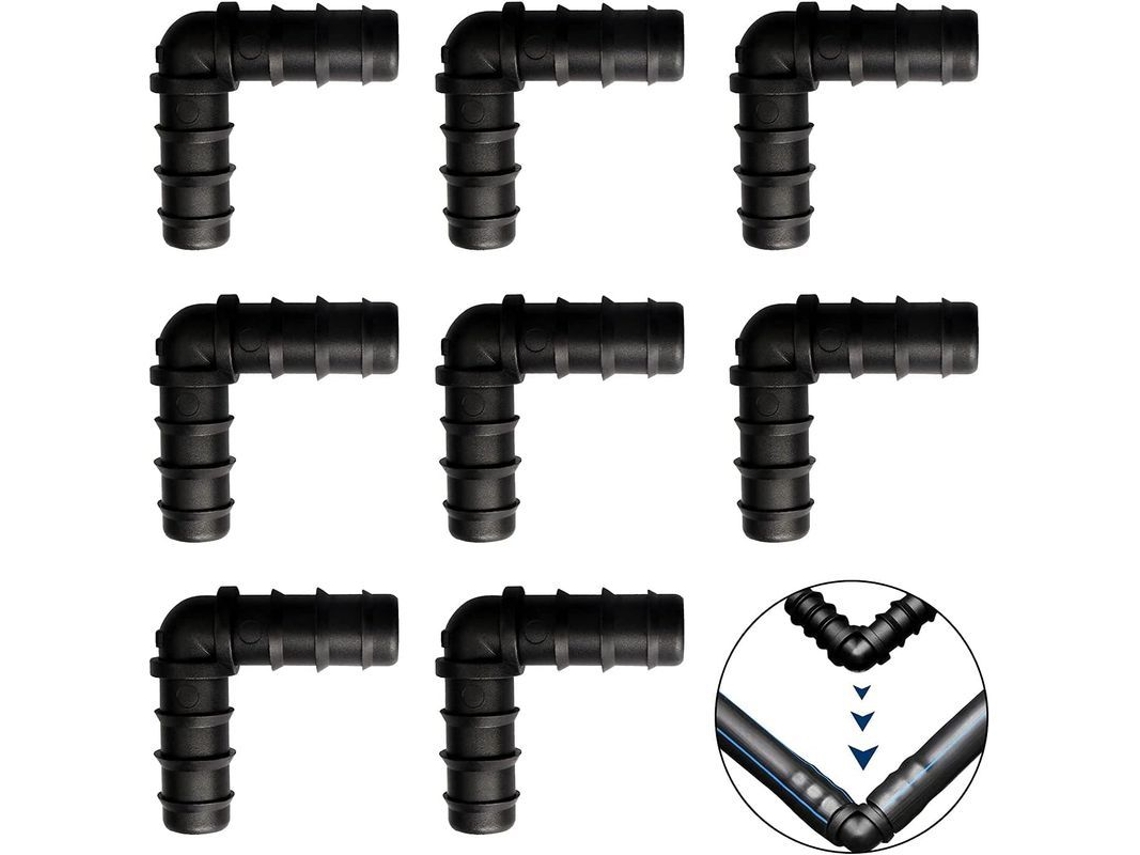 8 Conectores De Jardín Con Púas De 13 Mm (1/2"), Codo De 90°, Accesorios De Riego De Plástico