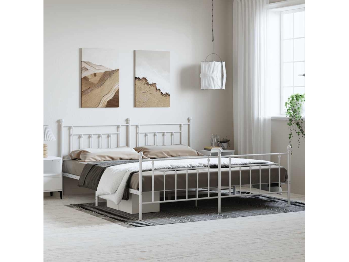 Estructura Cama Sin Colchón Con Estribo Metal Blanco 193x203 Cm