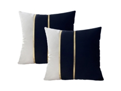 Juego De 2 Fundas De Almohada De Terciopelo Con Detalles En Cuero Dorado, 45,7 X 45,7 Cm