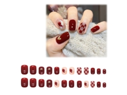 FNINIJEDE Unhas Postiças Curtas Formato De Caixão Com Desenho De Borboletas (24 Unidades)