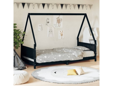 Estructura De Cama Infantil VIDAXL Negro Madera (90x200 cm)