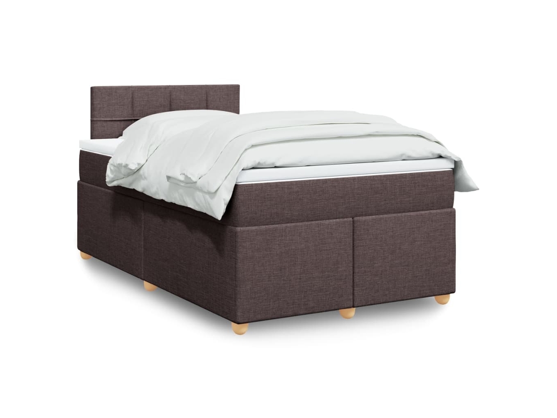 Cama Box Spring Con Colchón Tela Marrón Oscuro 120x190 Cm