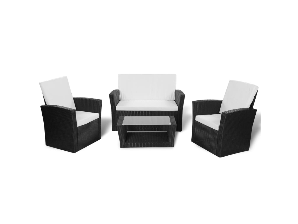 Conjunto 4 de muebles de jardín VIDAXL y cojines ratán sintético negro