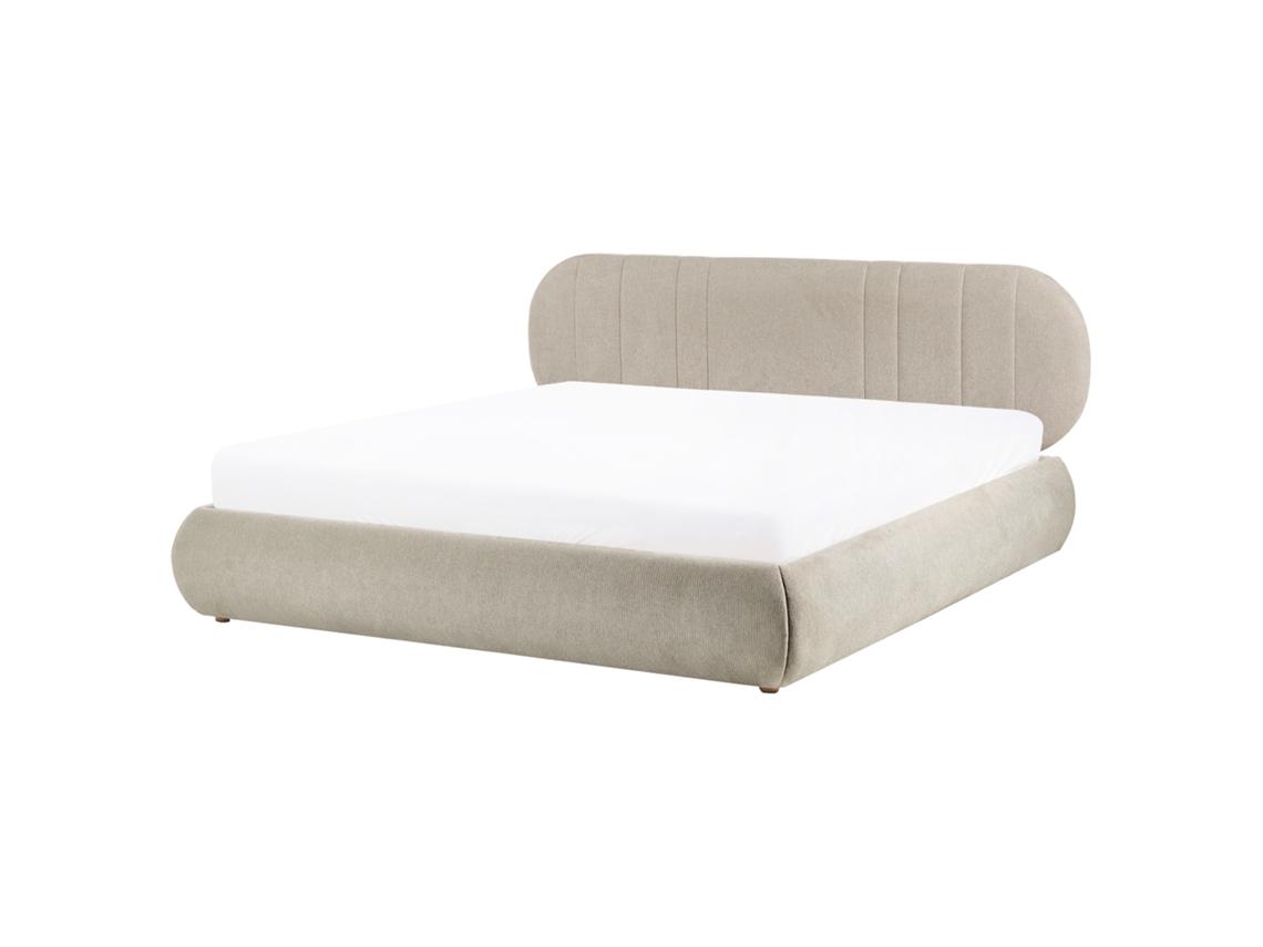 Cama De Casal Beliani Campan De Tecido Creme 180x200