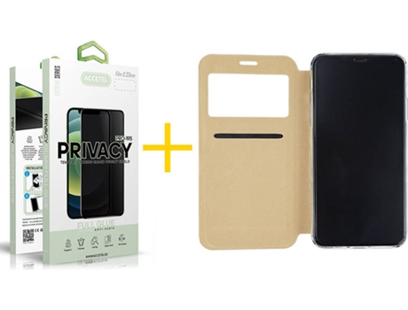 Kit Funda + Protector de Pantalla Samsung Galaxy A22 5G ACCETEL Anti Spy Gandy Flip (Dorado)
