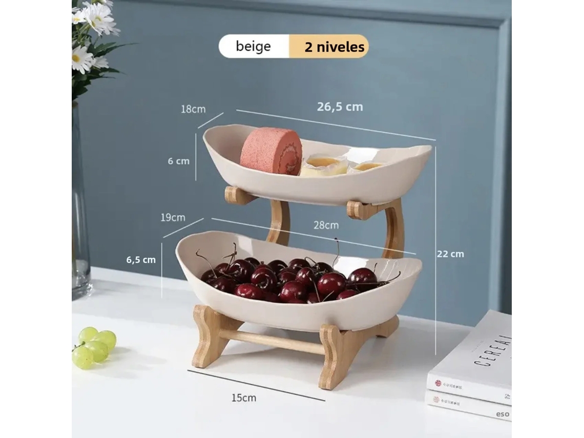Bandeja de madera para frutas y postres con separadores y base. MDUG (Beige S)