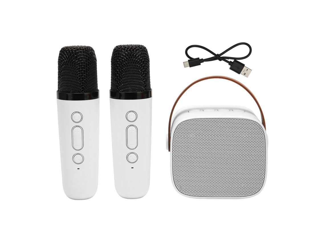 Máquina De Karaokê Portátil Bluetooth Com 2 Microfones Sem Fio Alto-falante Estéreo Para Festa Casa Ktv Branco