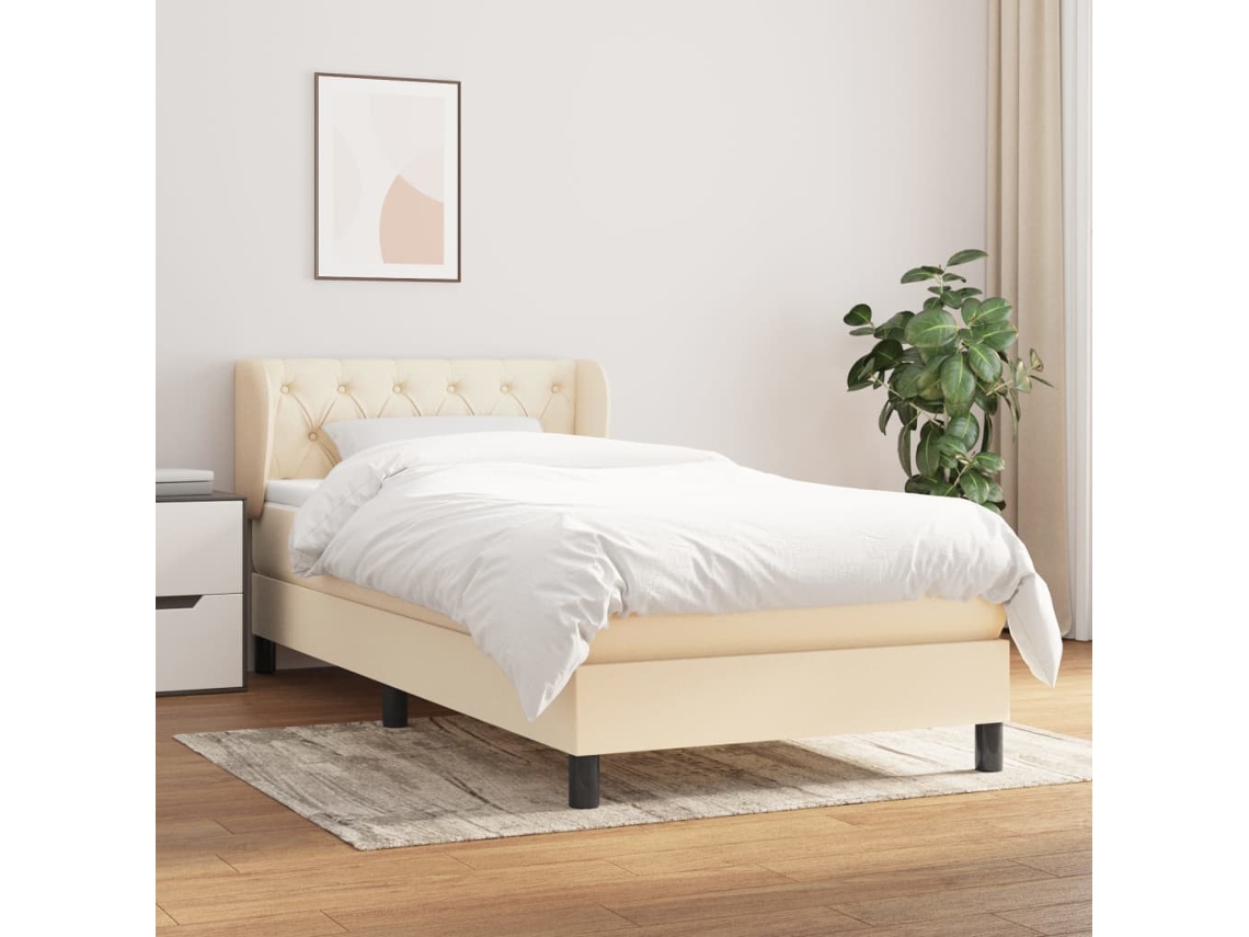 Estructura De Cama Con Muelles/Colchón 80X200 Cm Tela Color Crema