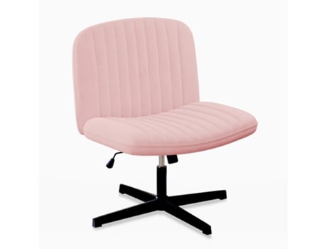 Silla de oficina sin brazos sin ruedas NASPALURO Silla de ordenador con asiento ancho, giratoria 360 (Tejido Velour, Rosa)