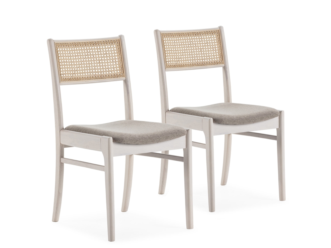 Conjunto de 2 Cadeiras Vilma Cor Branco Wash Madeira Sólida e Rattan Natural VS VENTA-STOCK 45 x 54 x 83