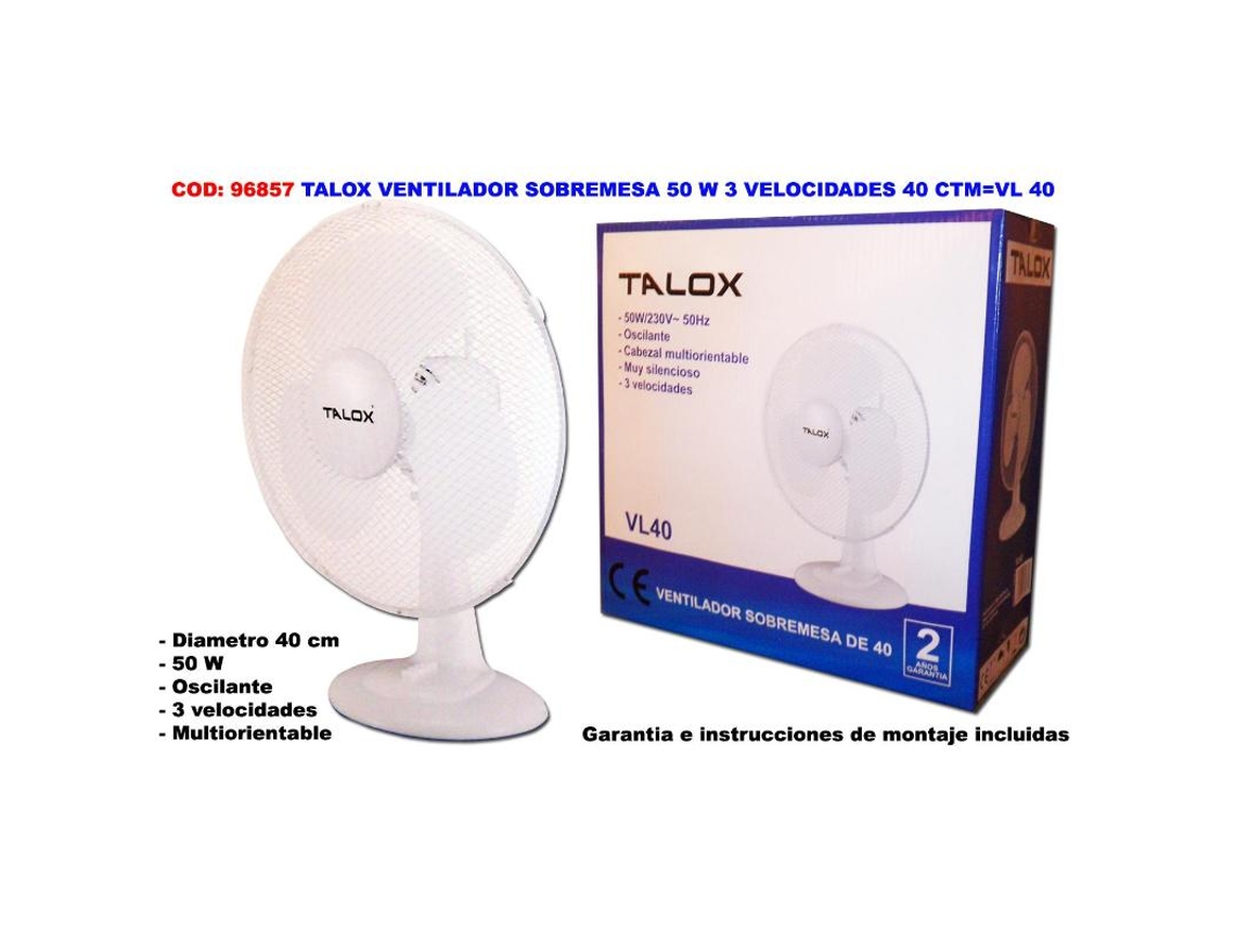 Talox ventilador sobremesa 50 w 3 velocidades 40 ctm vl40-ft40a