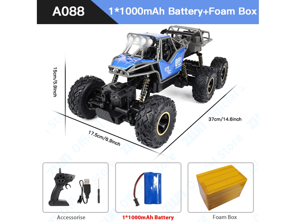 Coche RC 112 con luz y batería recargable, control remoto de 2.4G, buggy todoterreno de aleación, camión para niños, color azul. Aeuzwr