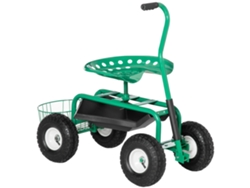 Carro de taller de jardín Veltrix con asiento giratorio, capacidad de 150 kg, color verde.