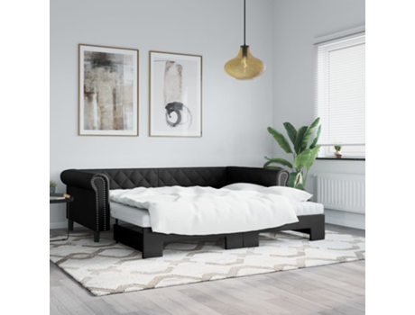 VIDAXL Sofá cama nido con colchón cuero sintético negro 90x200 cm