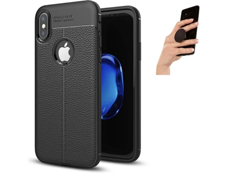Carcasa + Popsocket iPhone XS Rugged Leather Negro