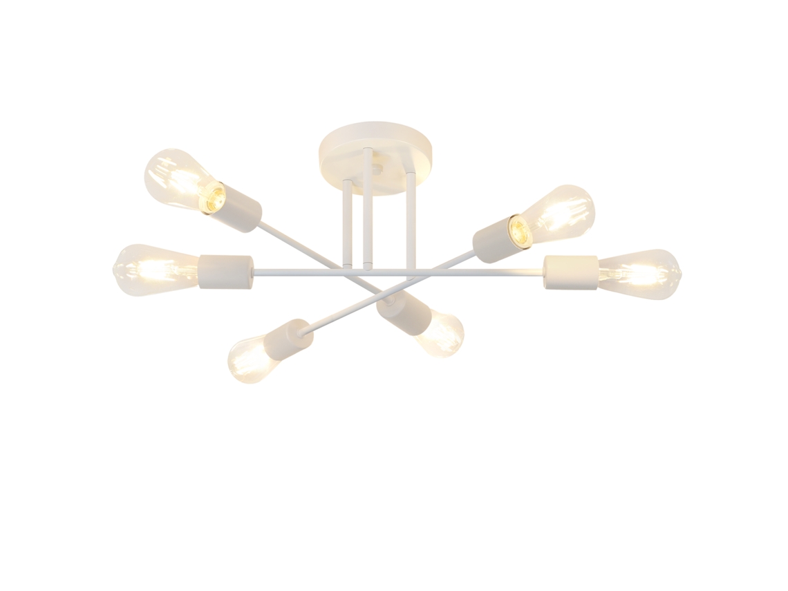 Lámpara de techo E27, 6 luces, lámpara de araña blanca retro, iluminación industrial, iluminación de sala de estar de estilo rústico, máx. 25W NETTLIFE