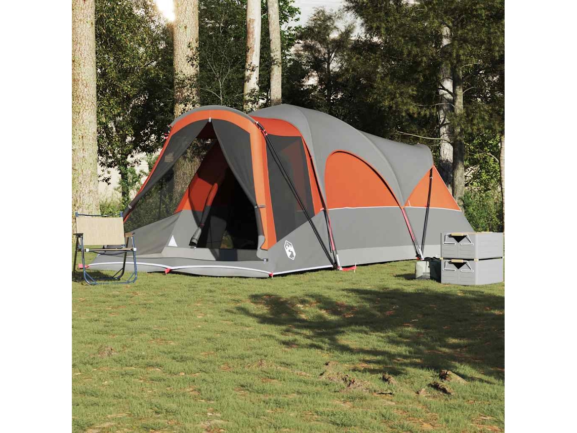 Tienda de campaña tipo túnel familiar para 8 personas, impermeable, gris/naranja.
