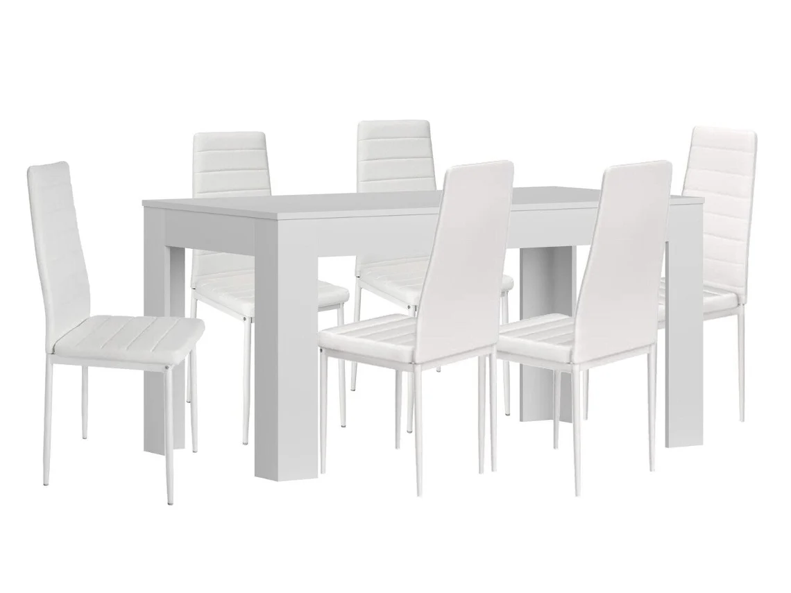 Mesa Extensible de Comedor o Cocina Blanco 6 Sillas en Polipiel/metal Blanco SALDOSYSTOCKS