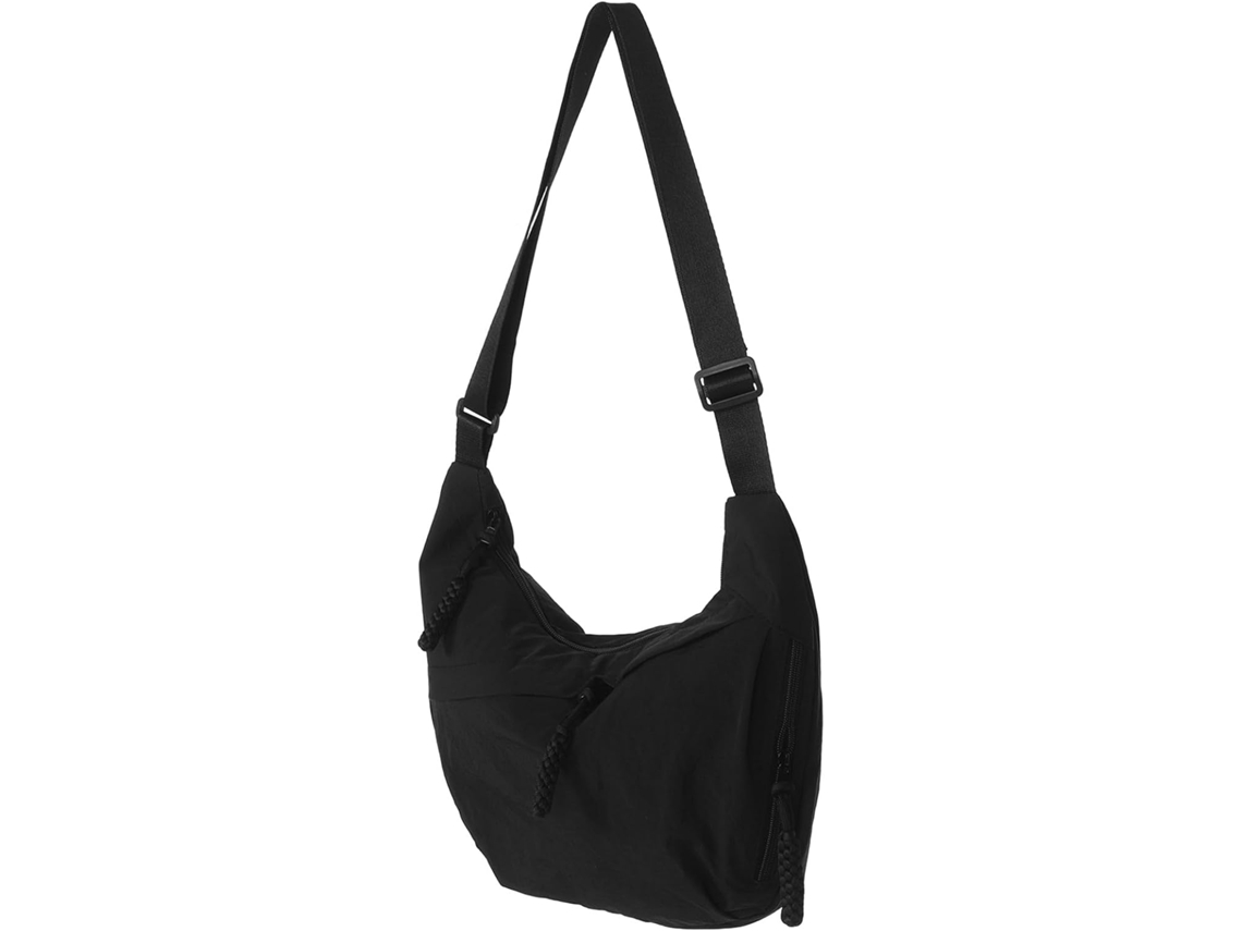 Bolso Bandolera Ligero De Lona Negra, Gran Capacidad De Almacenamiento, Bolso De Hombro.