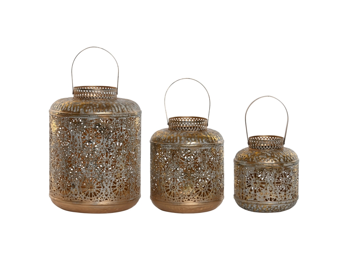 Set 3 Portavela Metal Decape Dorado 24x24x32cm