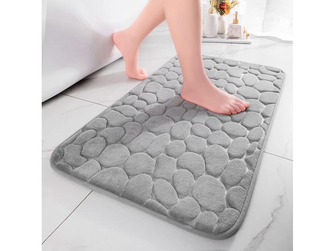 Tapetinho De Banheiro Portátil, Absorvente, Antideslizante E Decorativo, 60 X 90 Cm, Cinza Claro.