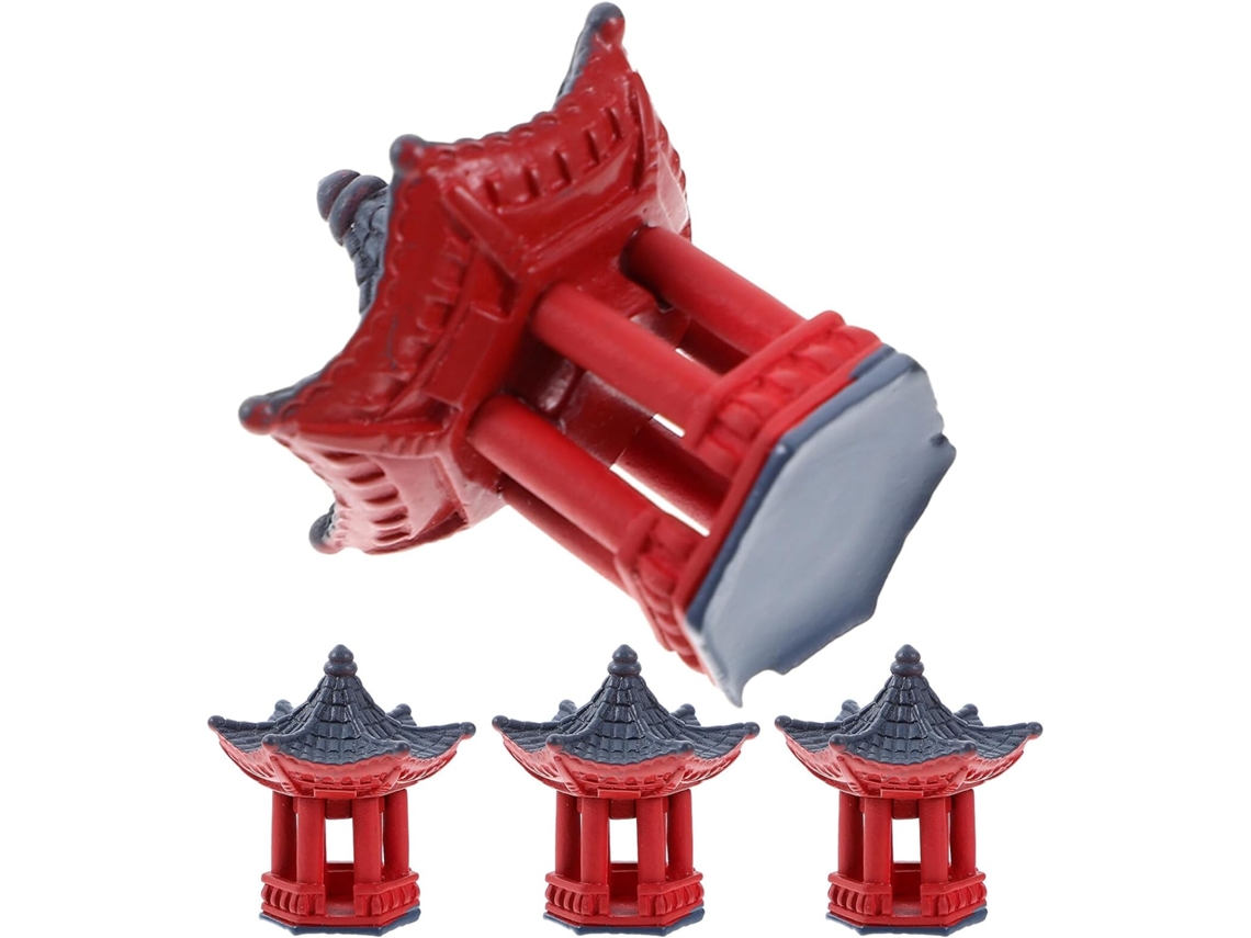 Conjunto 4 Pagodas Decorativas Resina Claro Pabellones Miniatura Decoración Jardín Micropaisajes Bonsáis