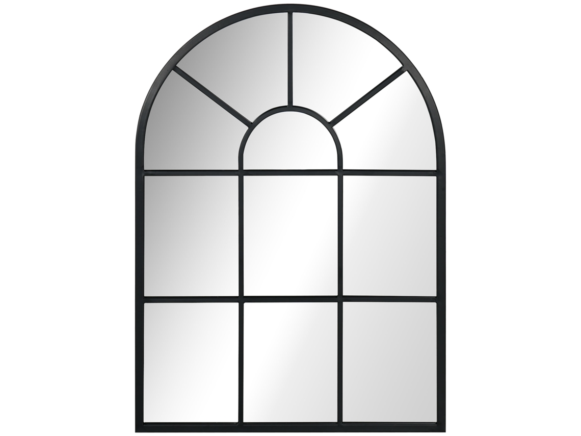 Espejo de pared, diseño de ventana, espejo de pasillo, marco de metal, 70x50 cm, negro