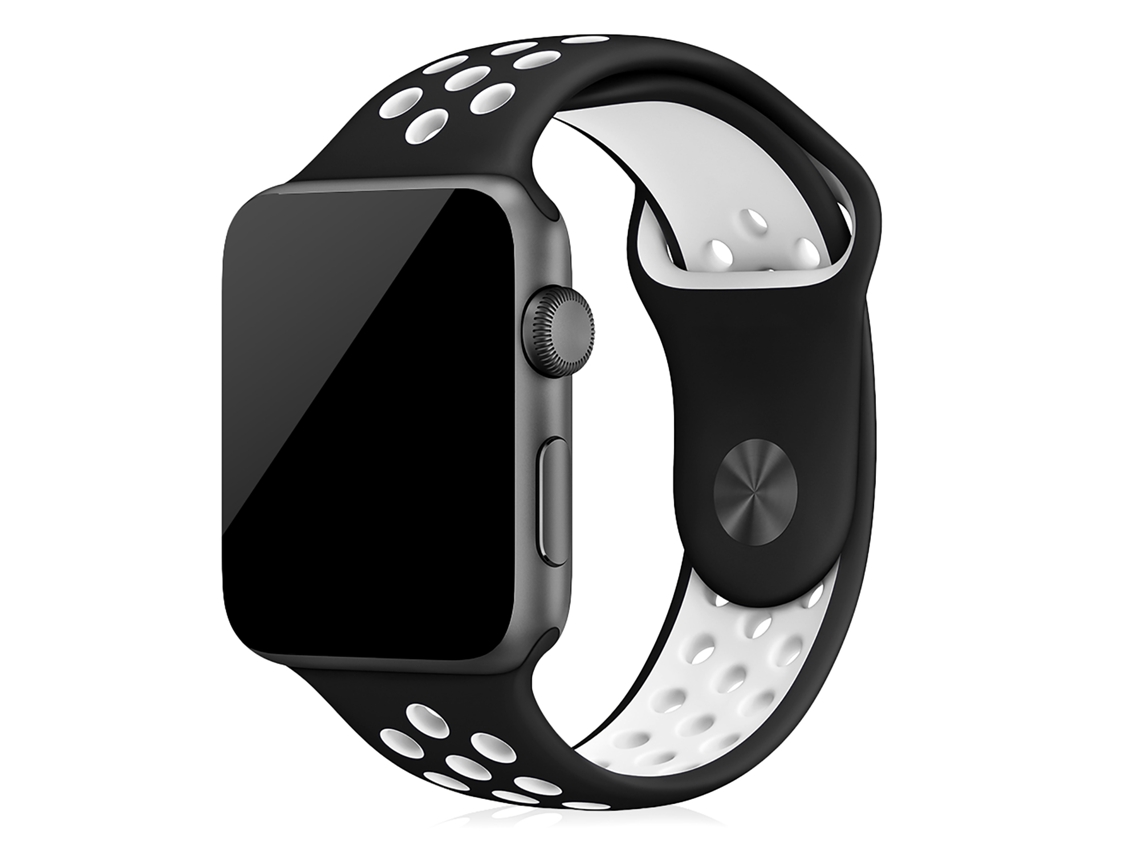 Correa deportiva de silicona compatible con Apple Watch de 38/40/41 mm. Talla S/M. 20 x 2 x 0,2 cm. Color negro.
