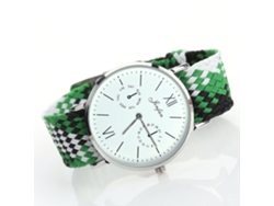 Reloj De Pulsera Étnico De Cuarzo Con Correa Tejida, Unisex, Blanco Y Verde.