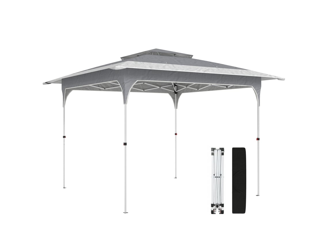 Tenda Dobrável 3,5x3,5 M Pop-up Com Altura Ajustável 3 Níveis Teto Duplo Fecho Central E Bolsa Upf50+ Cinzento