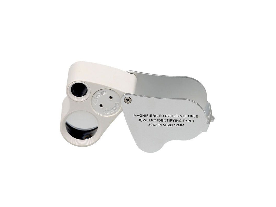 Lupa de joyería LED iluminada de 60x (12 mm) y 30x con lente de aumento de doble enfoque.