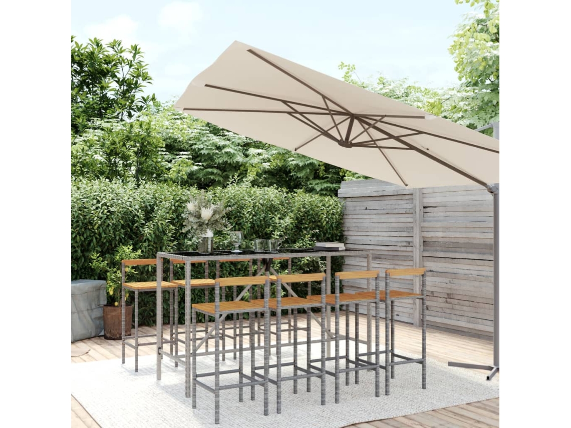 Pcs Conjunto De Bar P/ Jardim Vime Pe/acácia Macíça Cinzento Dkd Home Decor