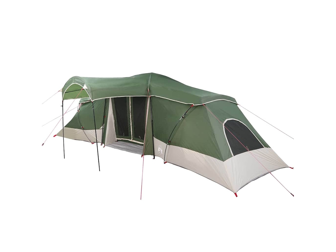 Tienda de campaña familiar con techo verde y gris, 721 x 335 x 212 cm.
